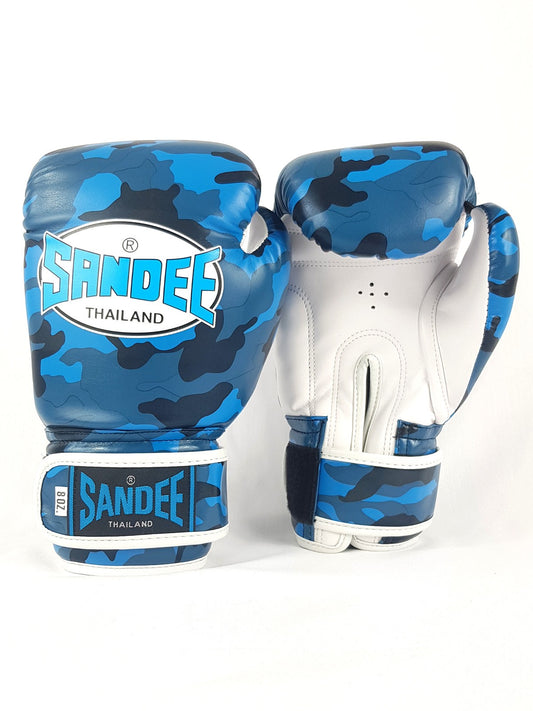 Sandee Authentic Velcro Camo Blu & Bianco Synthetic Leather Boxing Glove