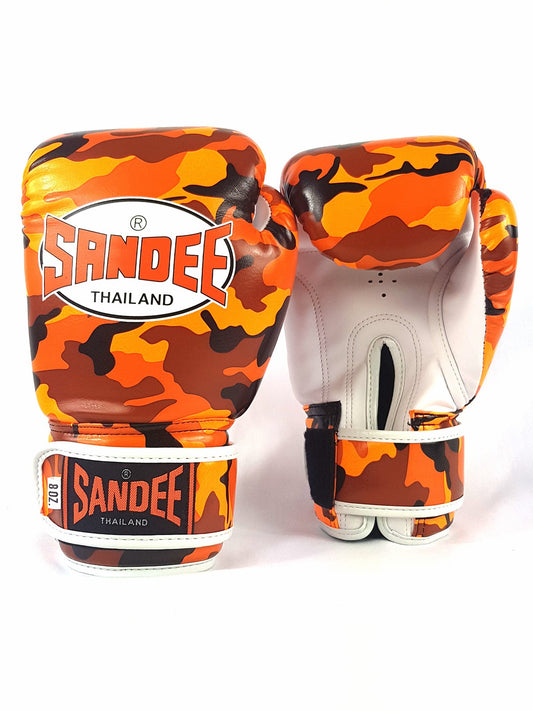 Sandee Authentic Velcro Camo Arancione & Bianco Synthetic Leather Boxing Glove